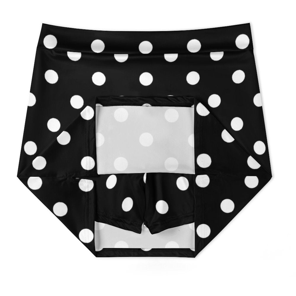 Black With White Polka Dots Athletic A-Line Skirt With Pocket
