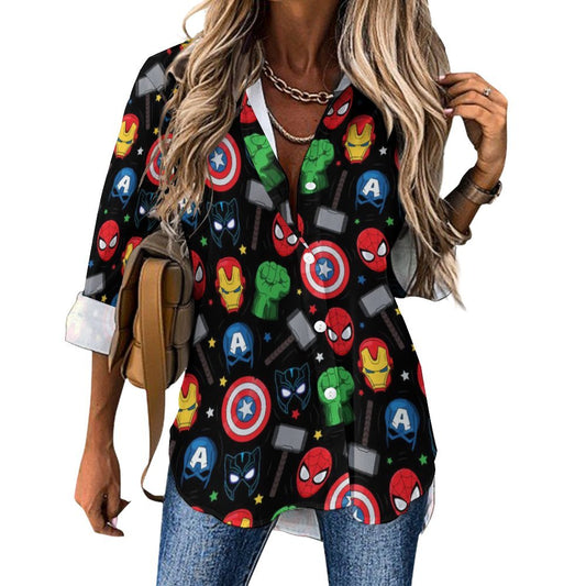 Super Heroes Long Sleeve Button Up Blouse