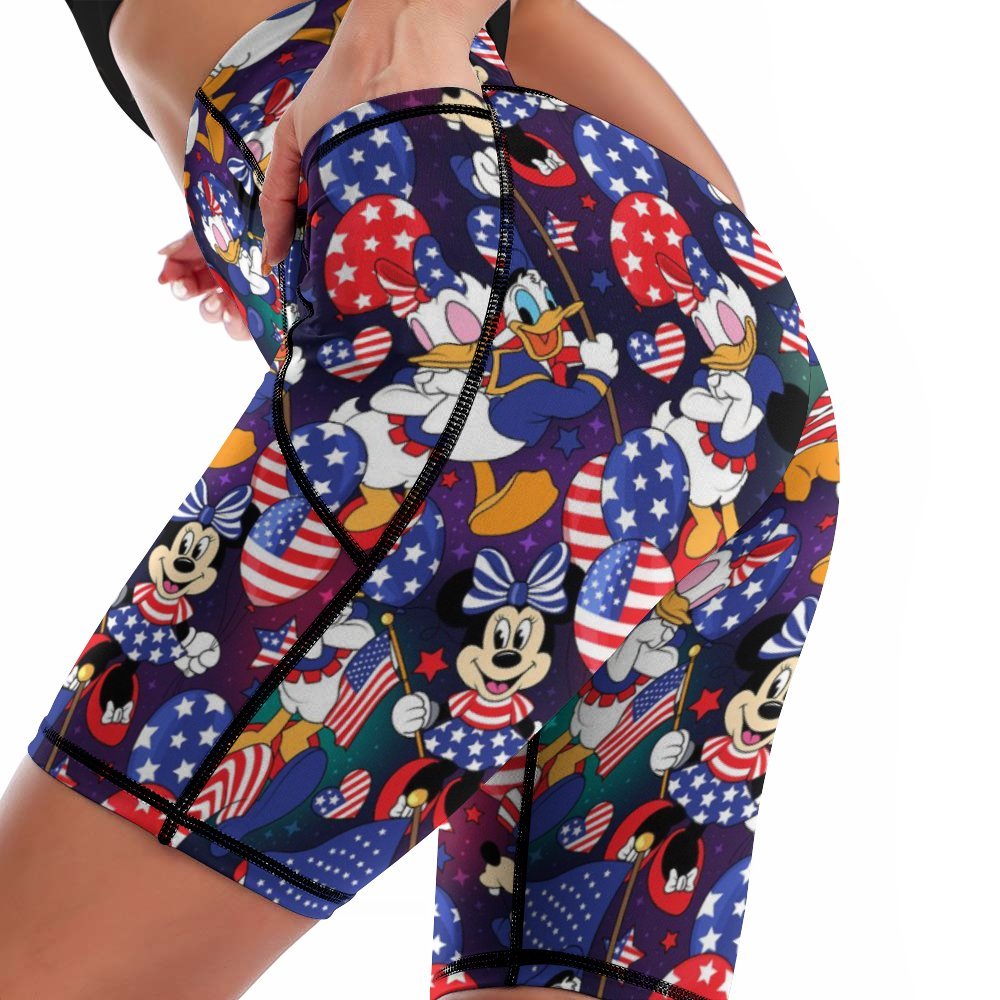 Disney America Women's Knee Length Athletic Yoga Shorts With Pockets