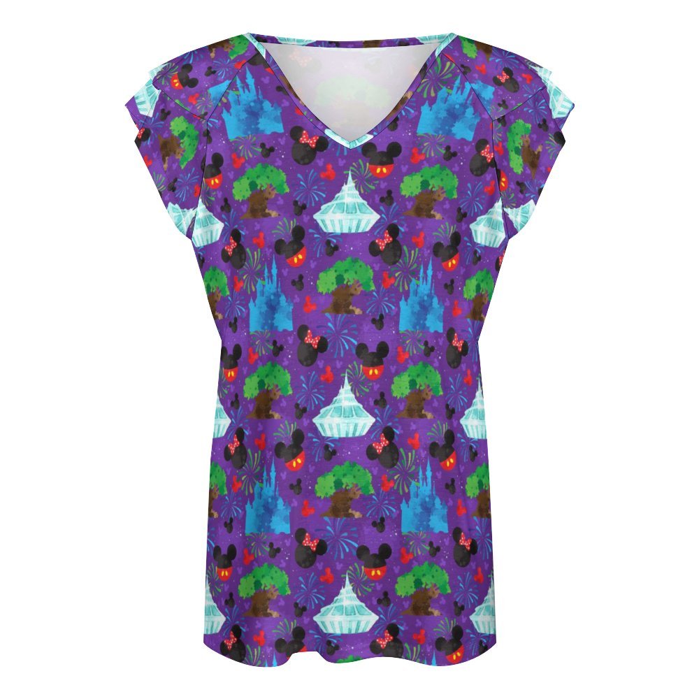 Park Hopper Fireworks Women's Ruffle Sleeve V-Neck T-Shirt