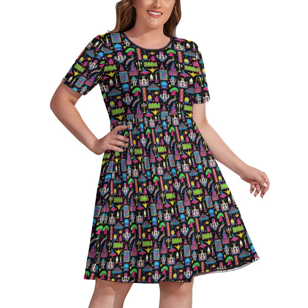 2024 Dark Women's Round Neck Plus Size Dress With Pockets