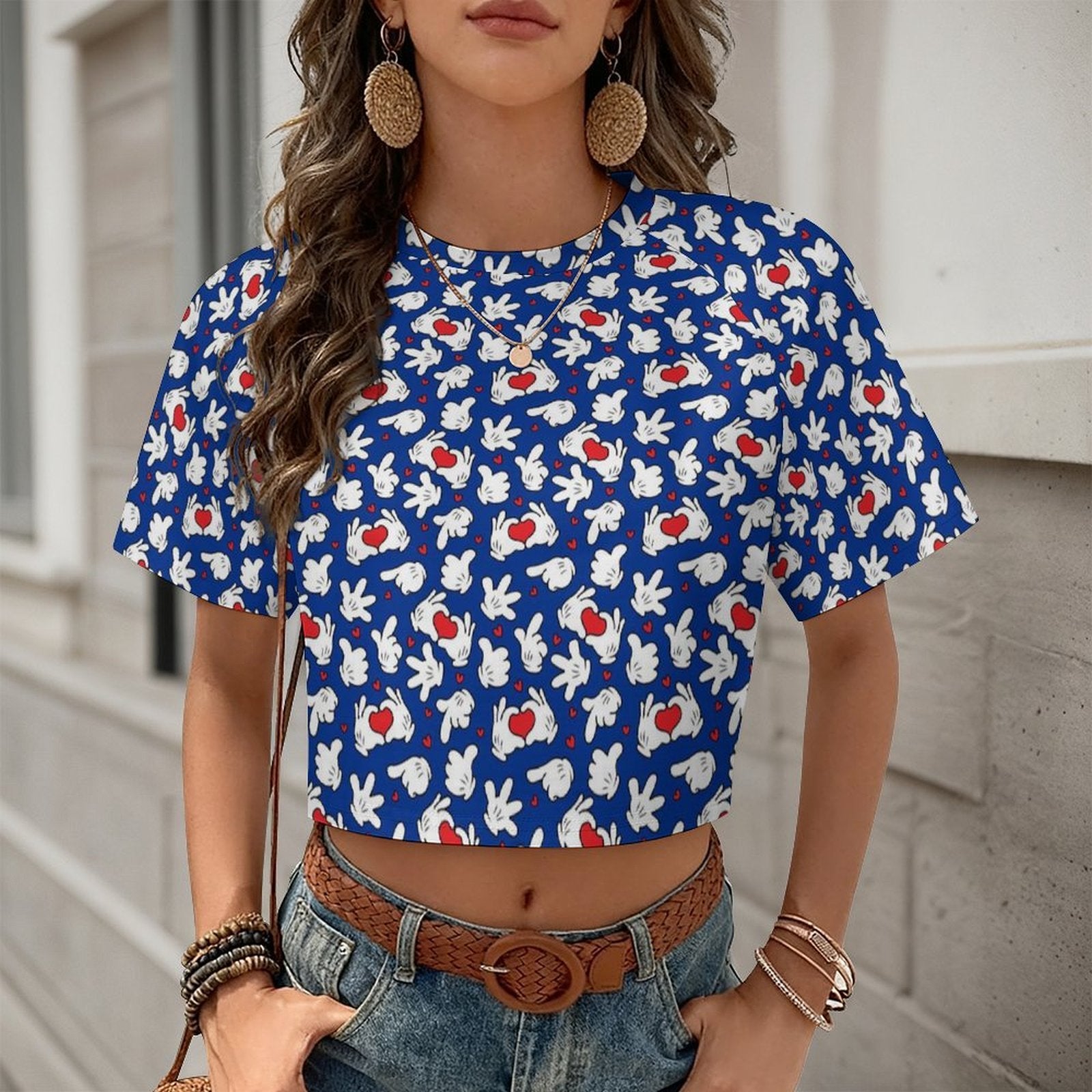 All Over Print Cropped Ralgan T-Shirt - Ambrie