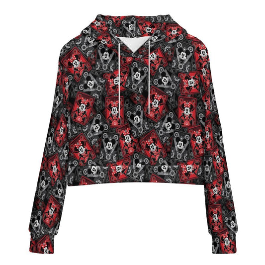 Steamboat Mickey And Minnie Cards Women's Cropped Hoodie