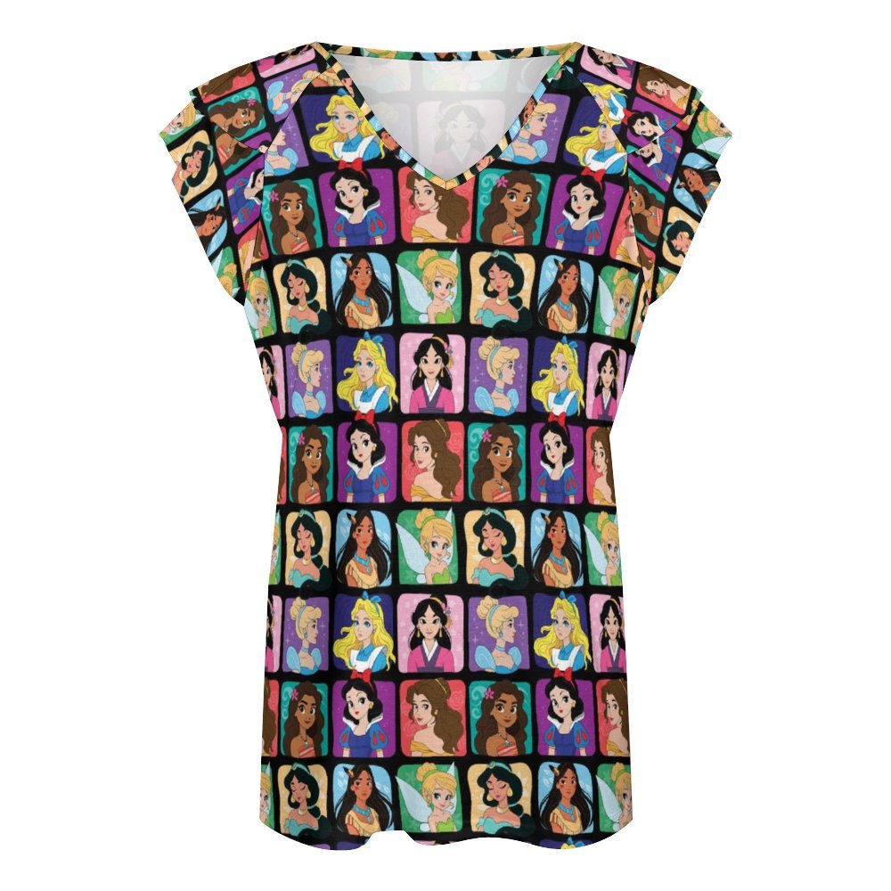 Princess Portraits Women's Ruffle Sleeve V-Neck T-Shirt