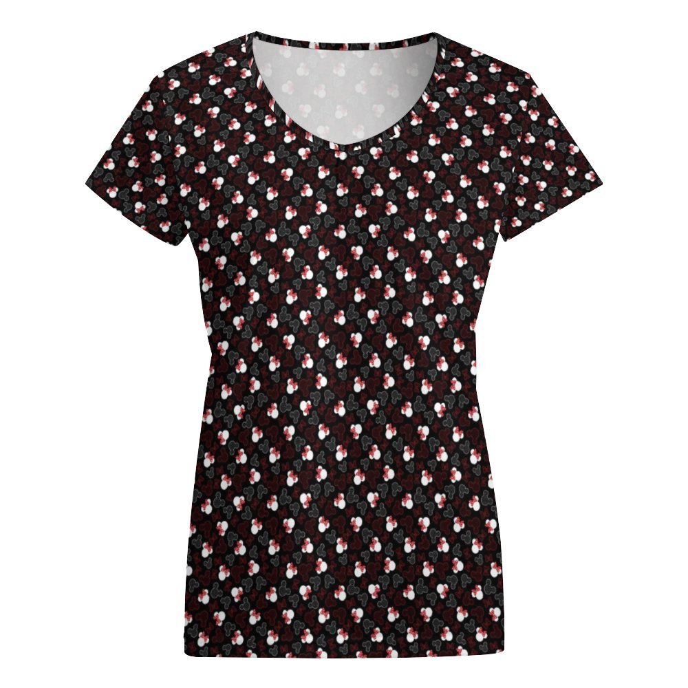 Mickey And Minnie Dots Women's V-Neck Short Sleeve T-Shirt