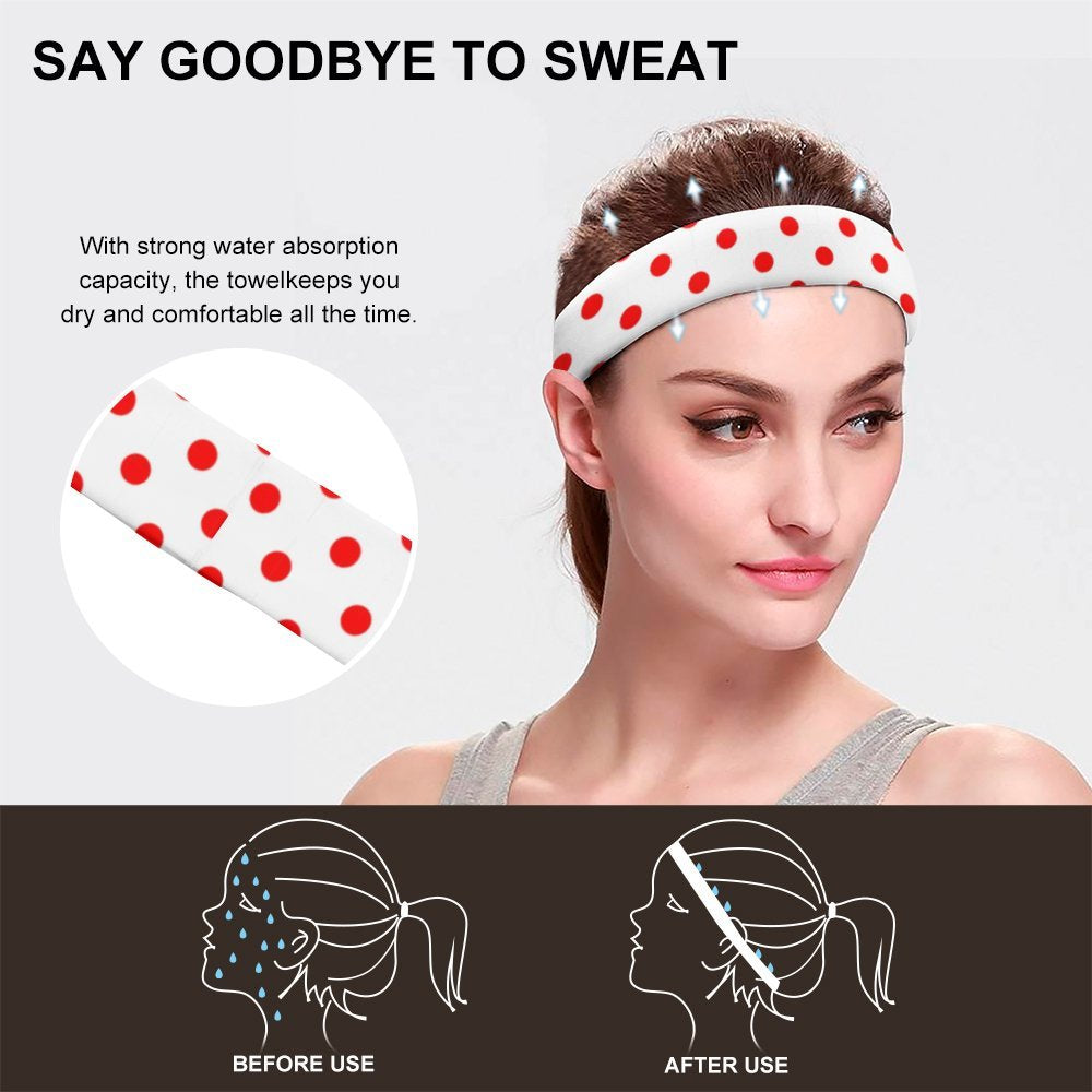 White With Red Polka Dots Sports Sweat Headband