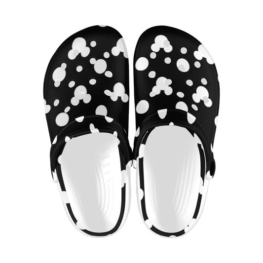 Black With White Mickey Polka Dots Foam Clogs for Adults