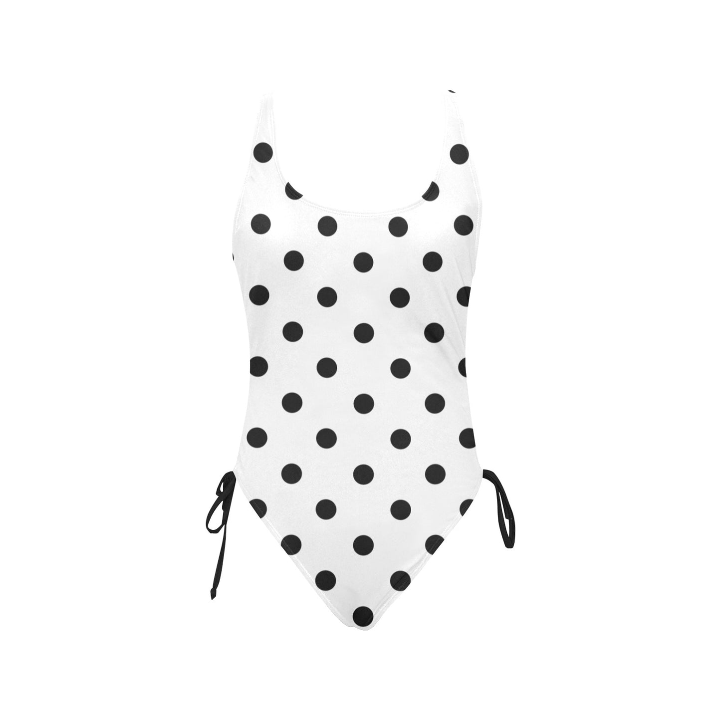 White With Black Polka Dots Drawstring Side Women's One-Piece Swimsuit