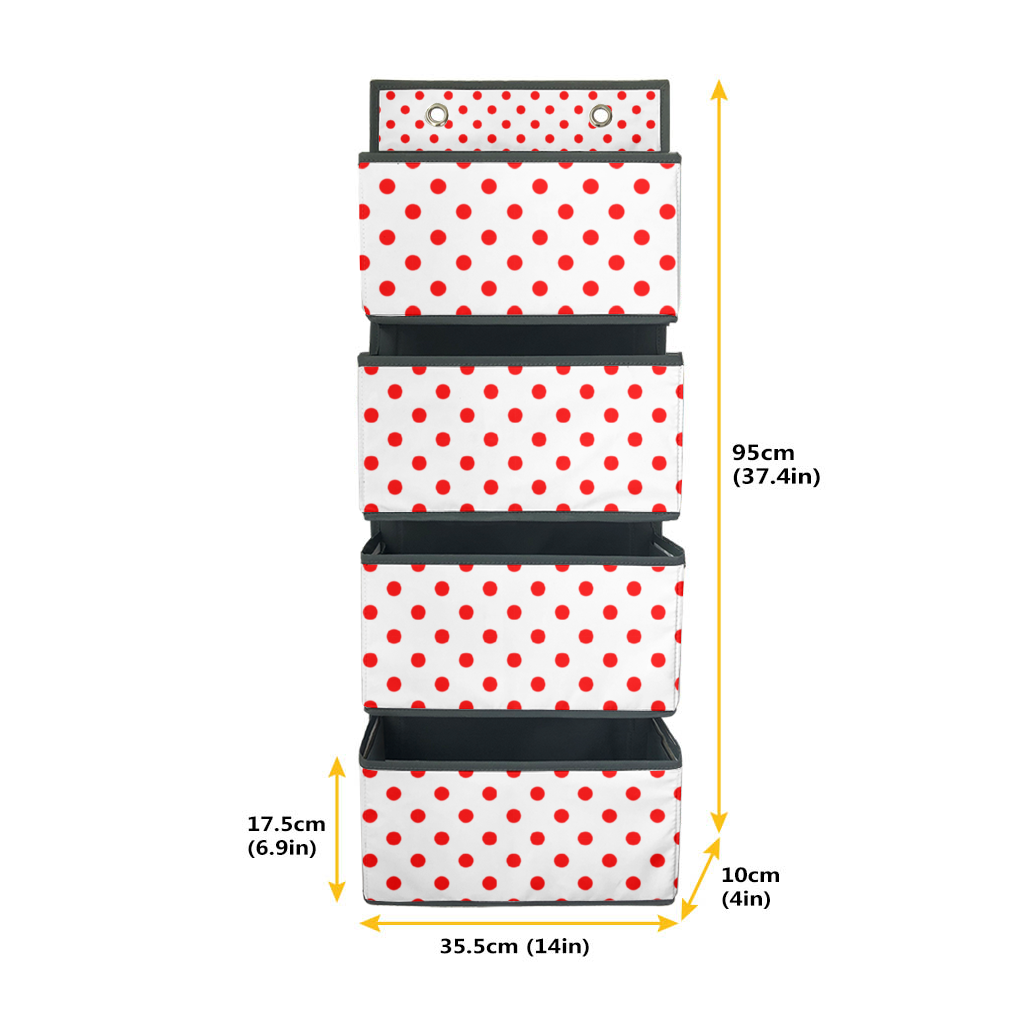 White With Red Polka Dots 4-Tier Hanging Shelf Wall Closet Storage Organizer Bags