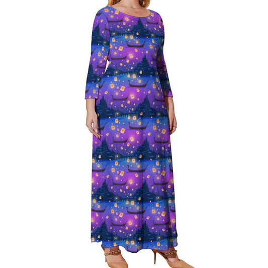 Floating Lanterns Plus Size Loose-Fit Long Sleeve Dress