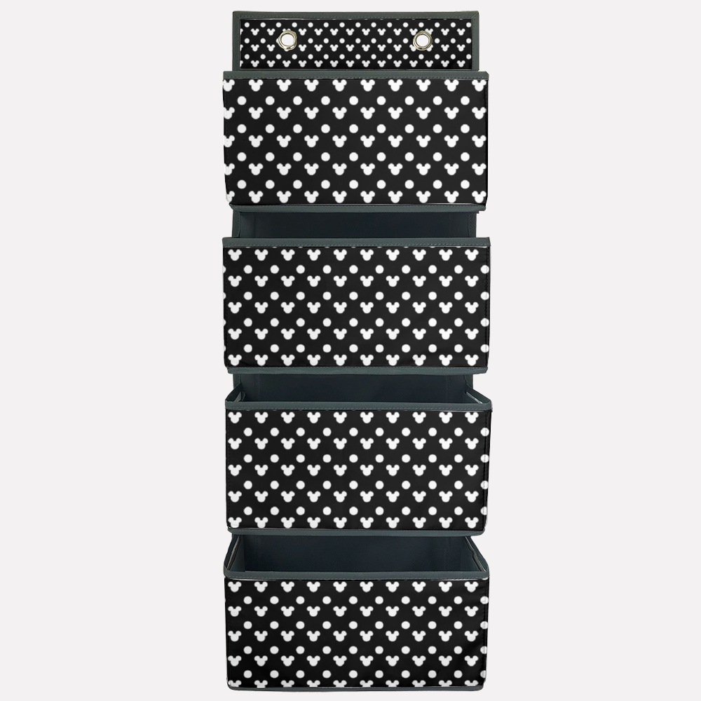 Black With White Mickey Polka Dots 4-Tier Hanging Shelf Wall Closet Storage Organizer Bags