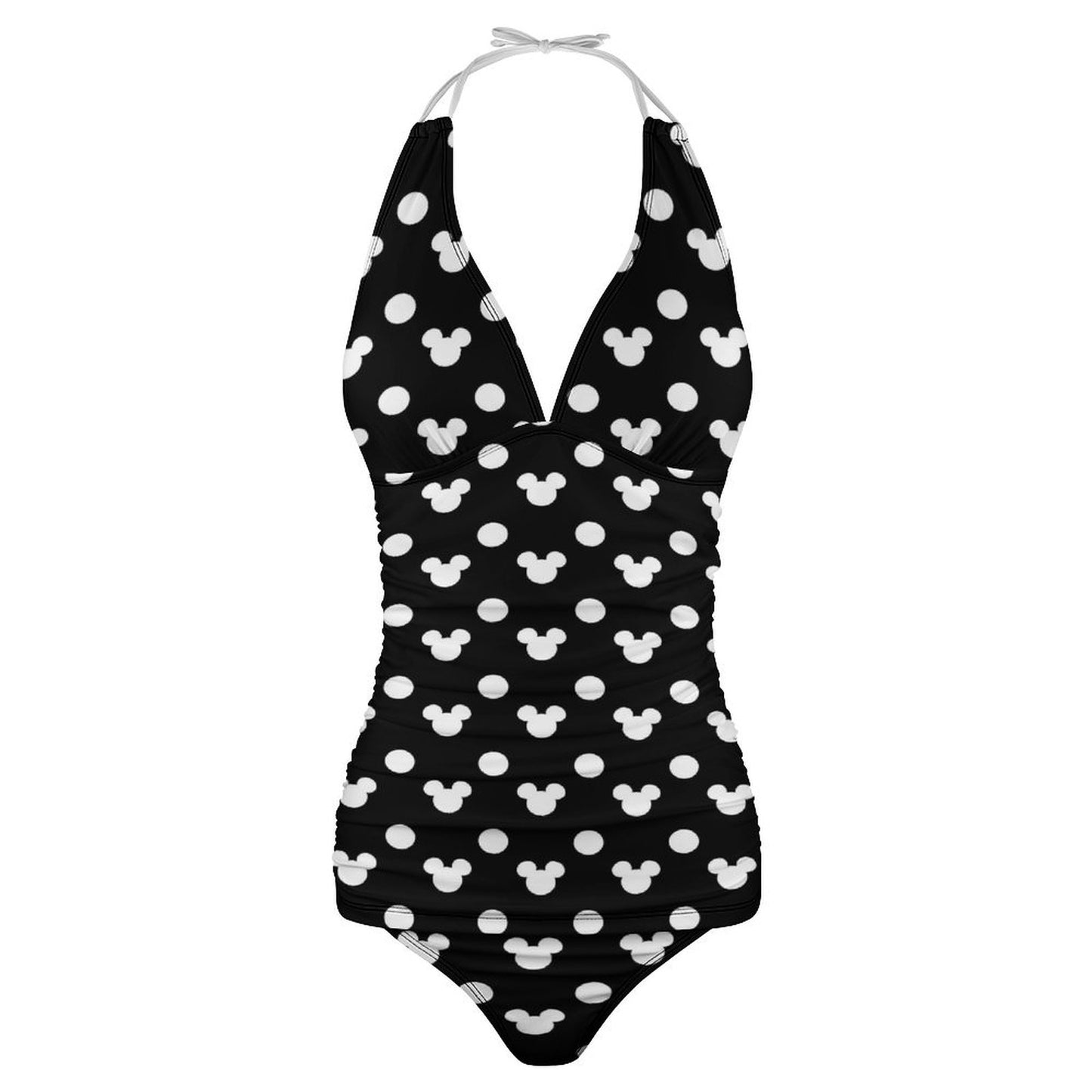 Black With White Mickey Polka Dots Women's Split Swimsuit
