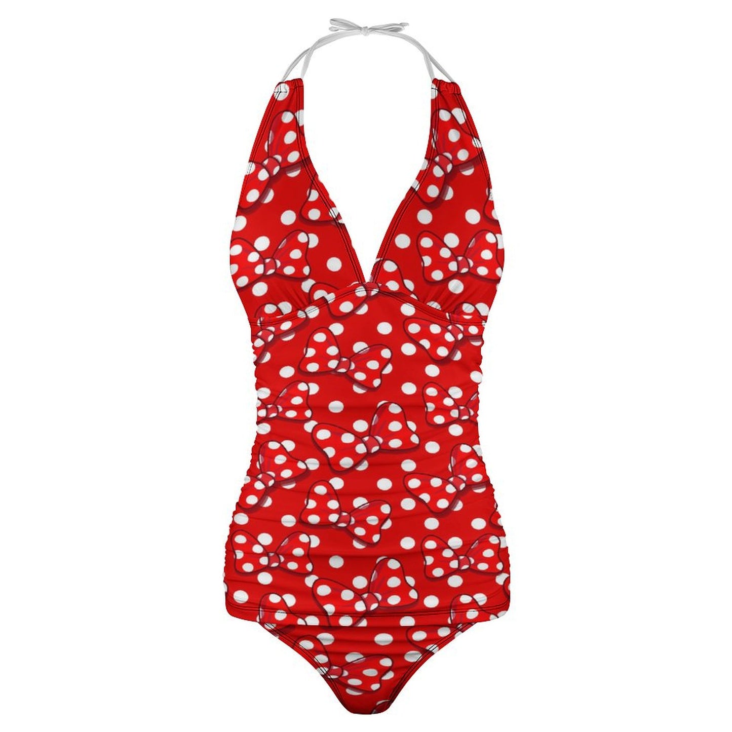 Red With White Polka Dot And Bows Women's Split Swimsuit