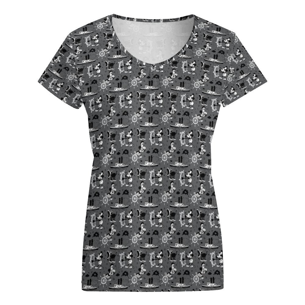 Steamboat Mickey Women's V-Neck Short Sleeve T-Shirt