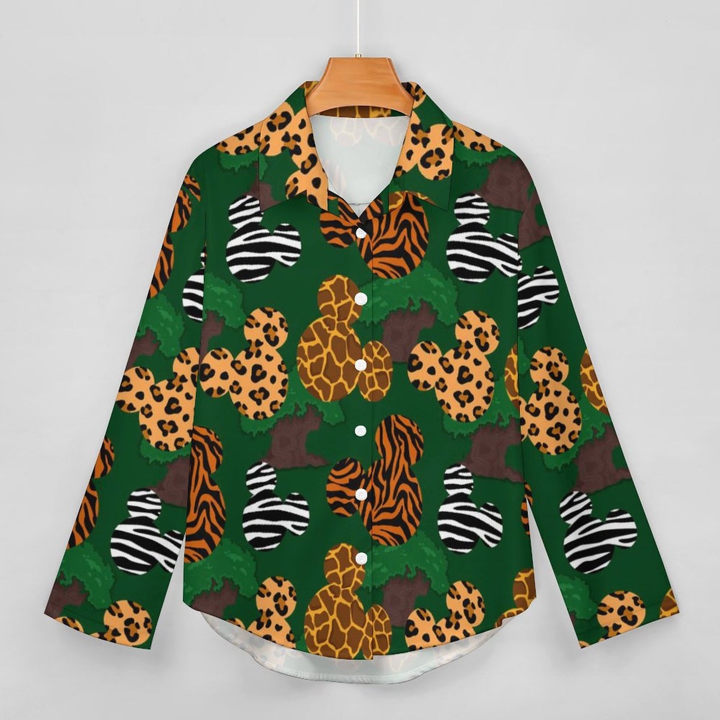 Animal Prints Long Sleeve Button Up Blouse