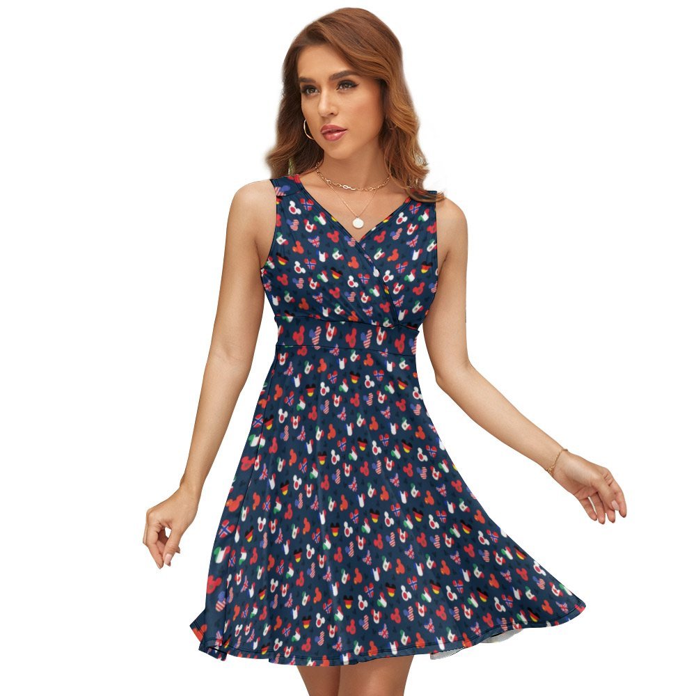 Mickey Flags V-Neck Sleeveless Dress - Ambrie