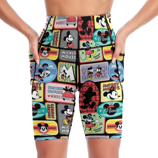 Mickey Stickers Women's Knee Length Athletic Yoga Shorts With Pockets