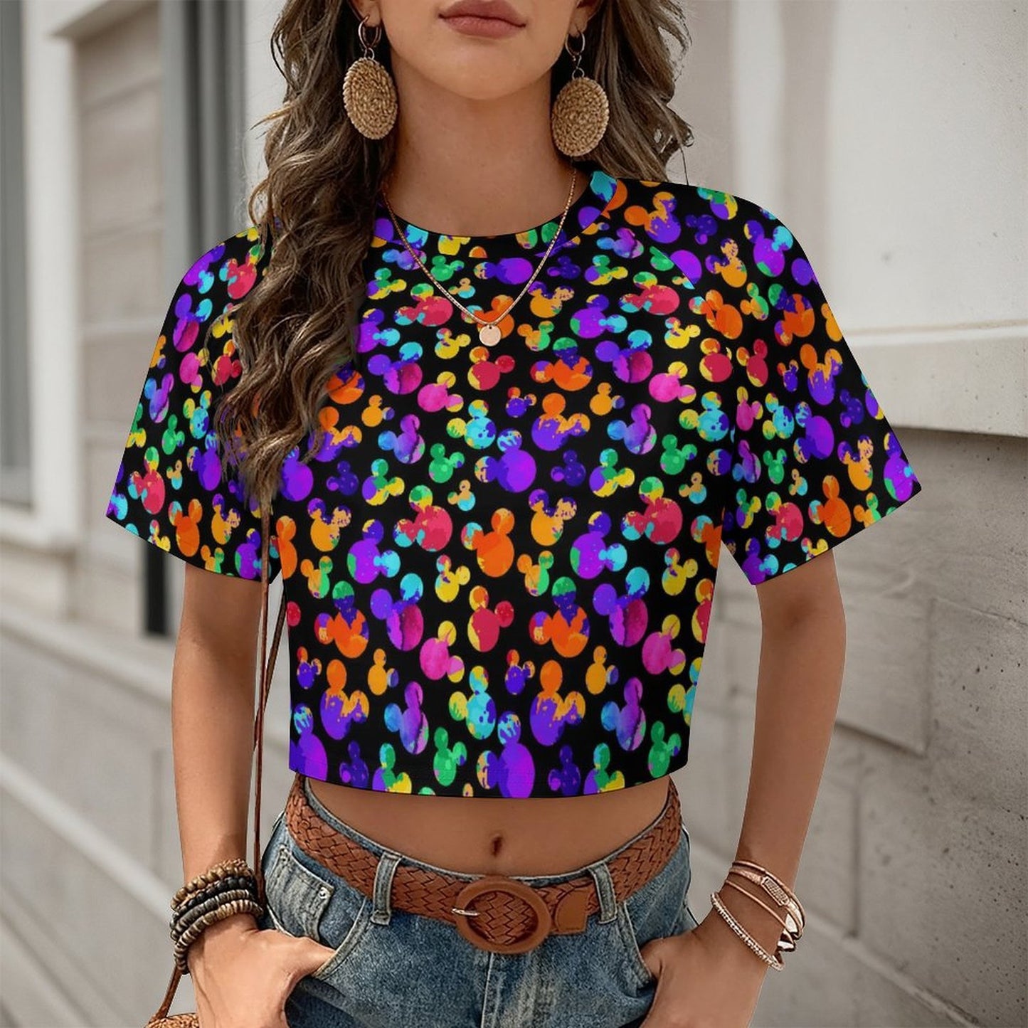 All Over Print Cropped Ralgan T-Shirt - Ambrie