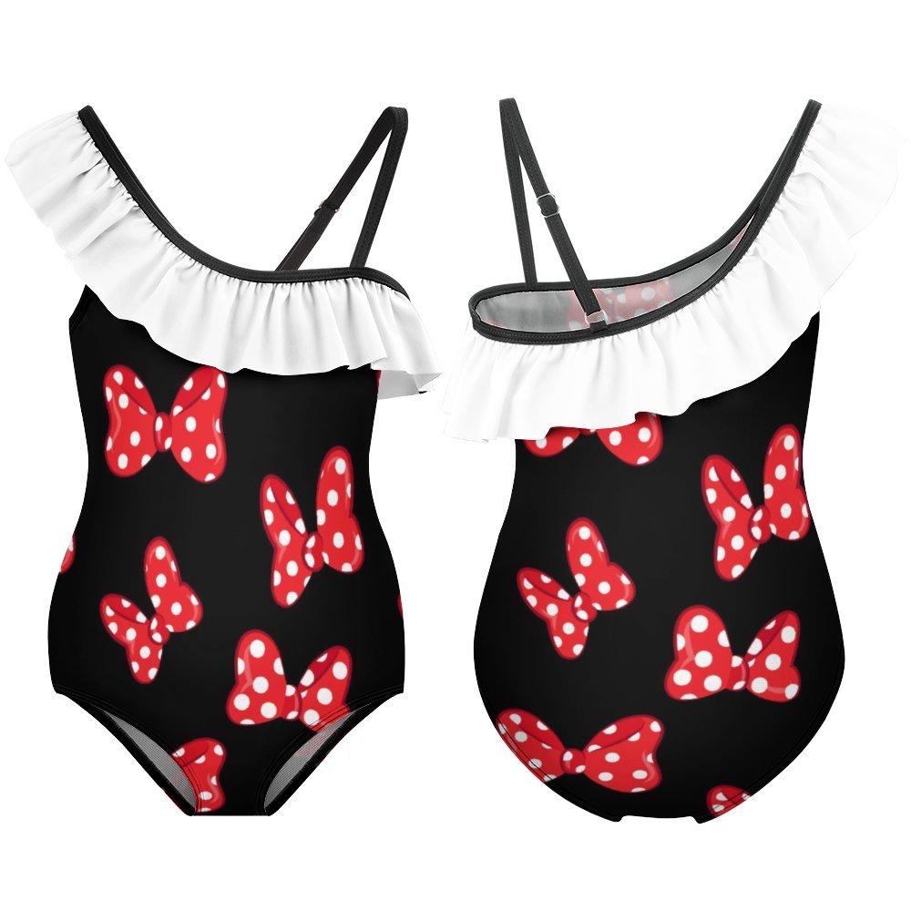 Polka Dot Bows Girls Flounce One-Piece Swimsuit