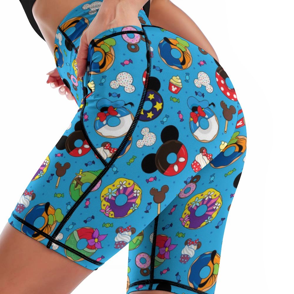 Character Donuts Women's Knee Length Athletic Yoga Shorts With Pockets