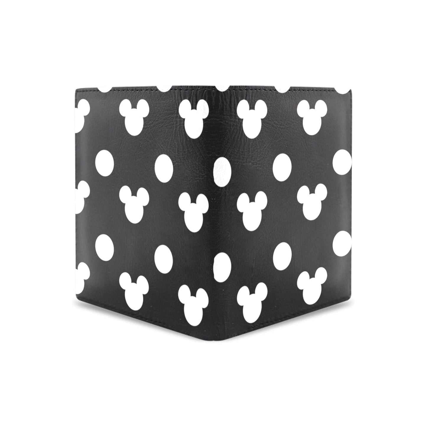 Black With White Mickey Polka Dots Men's Leather Wallet