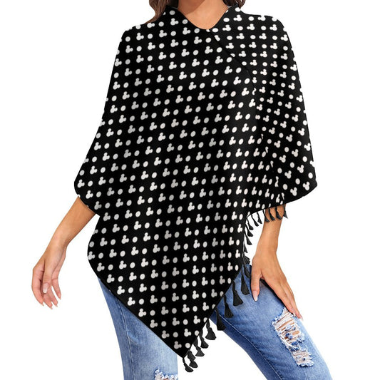 Black With White Mickey Polka Dots Tassel Cape