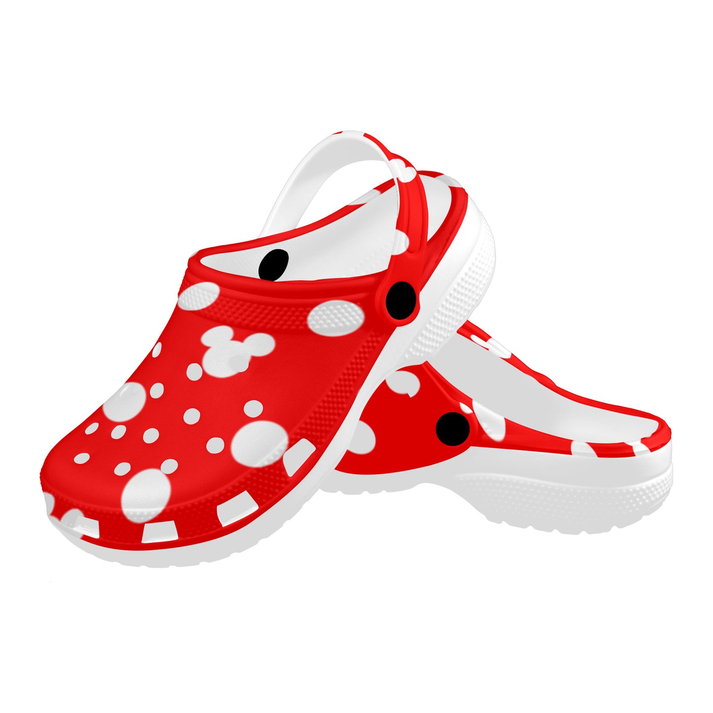 Red With White Mickey Polka Dots Foam Clogs for Adults