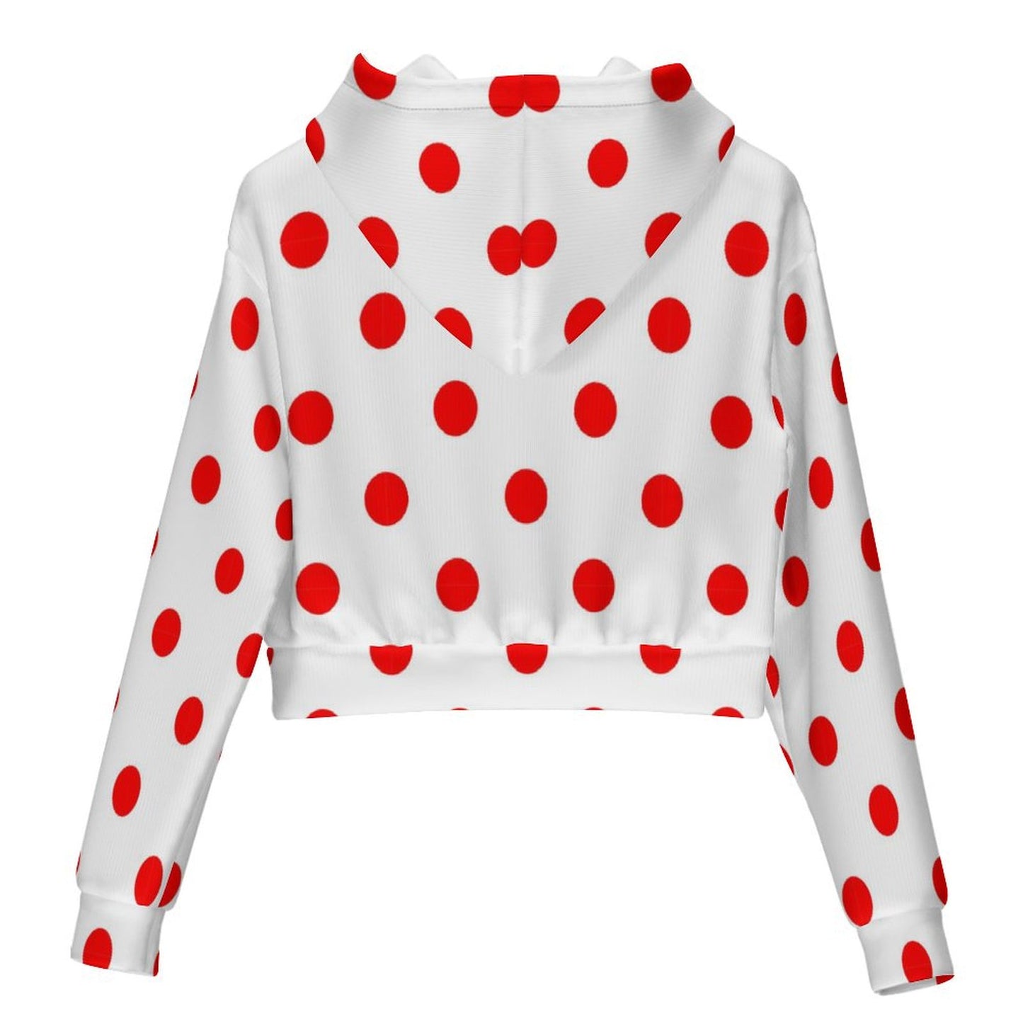 White With Red Polka Dots Women's Cropped Hoodie