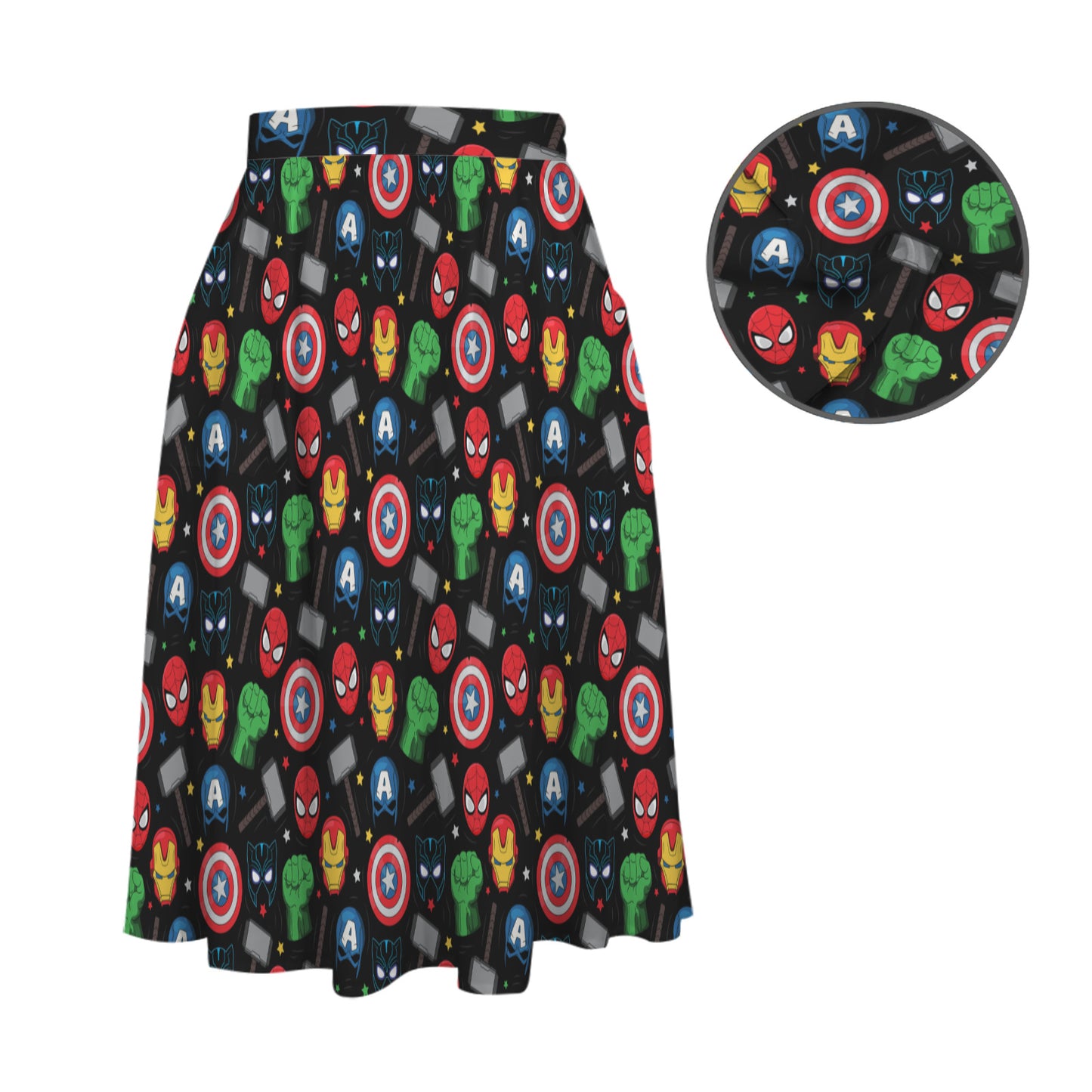 Super Heroes Elastic Waist Midi Skirt With Pockets
