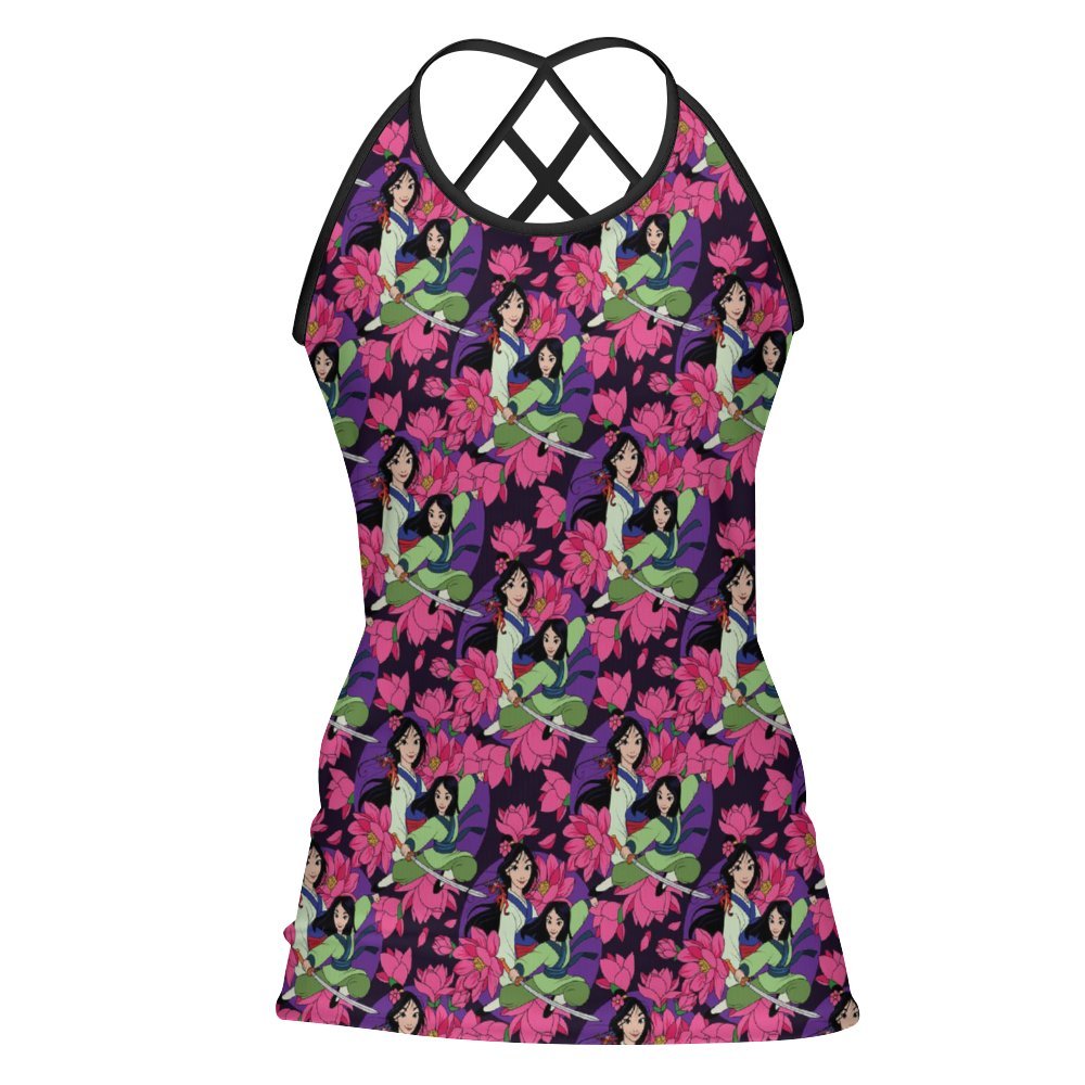 Disney Mulan Blooming Flowers Women's Criss-Cross Open Back Tank Top