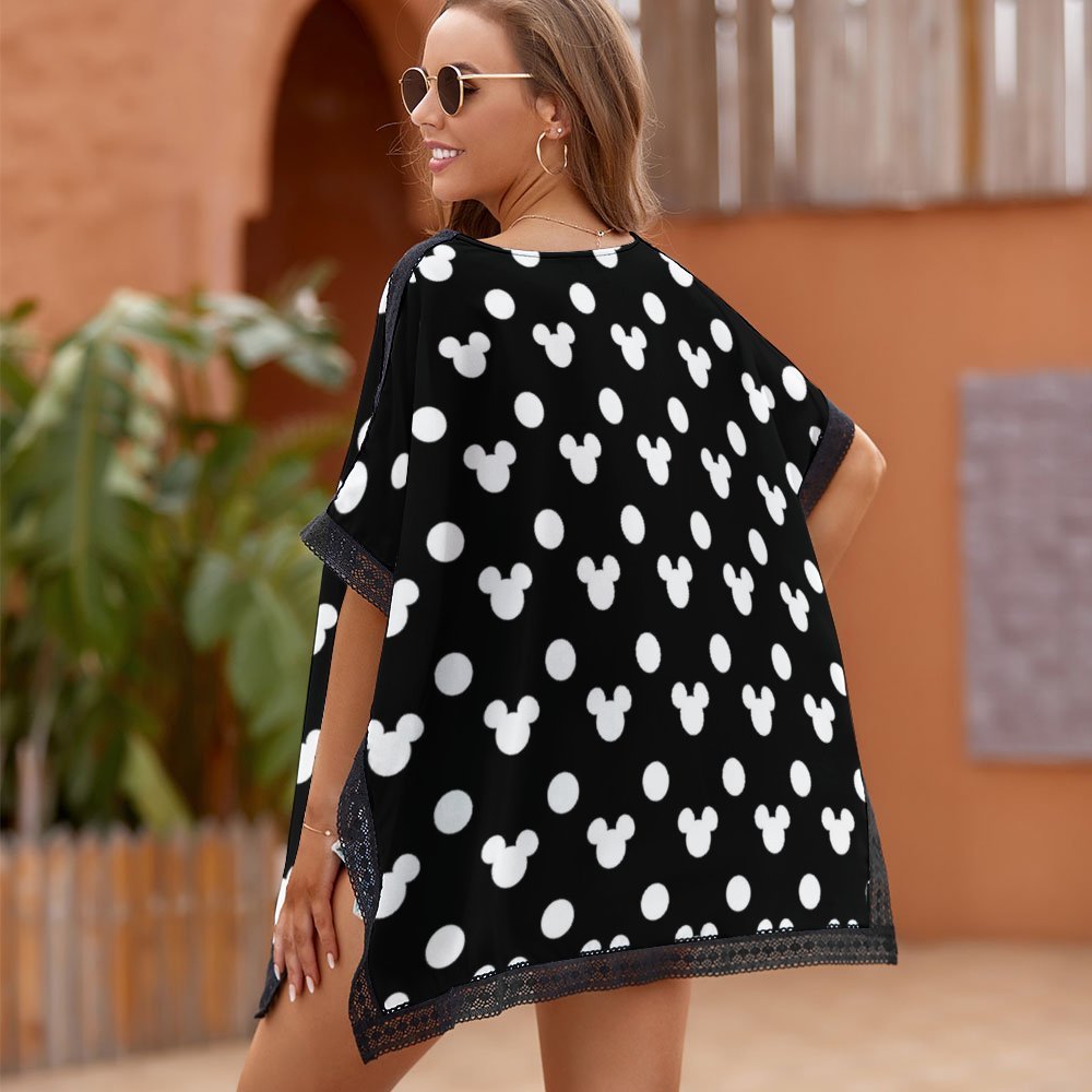 Black With White Mickey Polka Dots Women's Swimsuit Cover Up