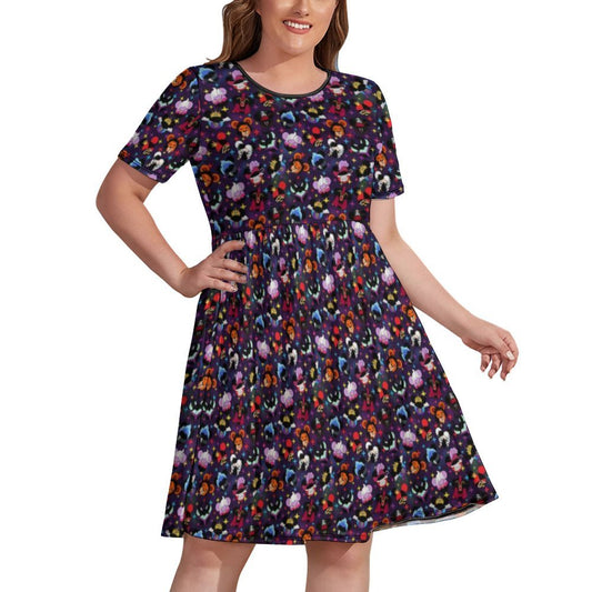 Villains Women's Round Neck Plus Size Dress With Pockets