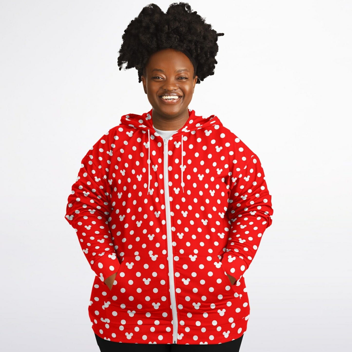 Red With White Mickey Polka Dots Plus-size Unisex Zip Hoodie