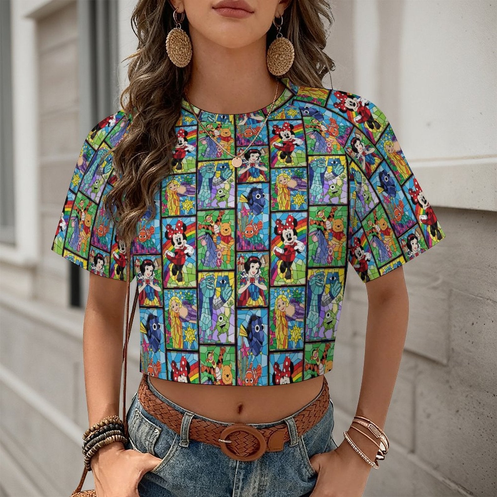 All Over Print Cropped Ralgan T-Shirt - Ambrie