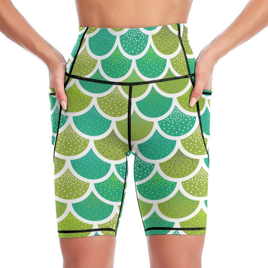 Mermaid Scales Women's Knee Length Athletic Yoga Shorts With Pockets