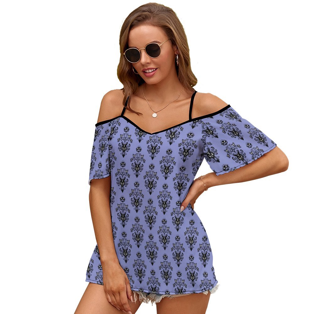 Haunted Mansion Wallpaper Women's Off-Shoulder Cold Shoulder Camisole Top - Ambrie