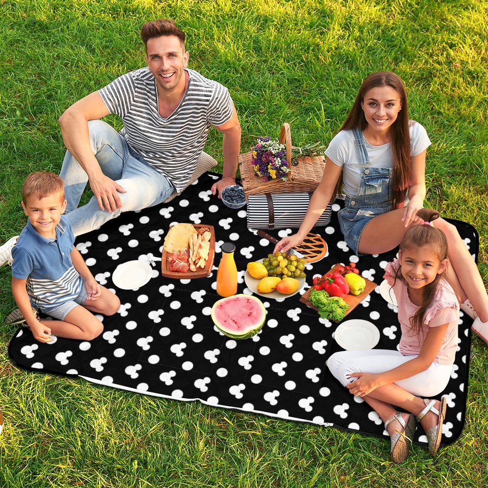 Black With White Mickey Polka Dots Zipper Picnic Mat