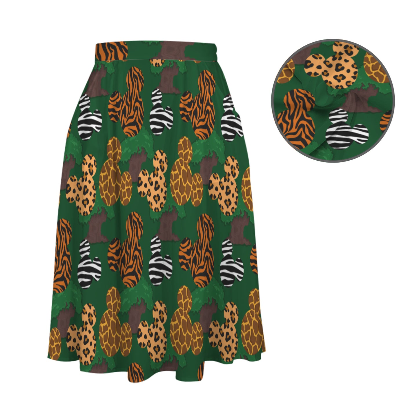 Animal Prints Elastic Waist Midi Skirt With Pockets