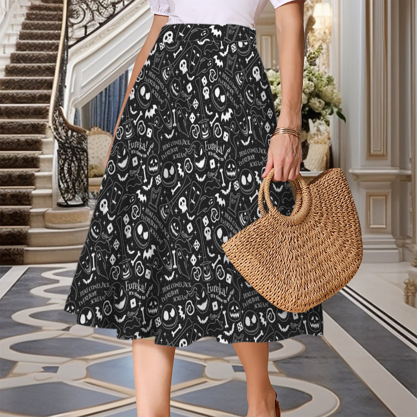 Everybody Scream Elastic Waist Midi Skirt With Pockets