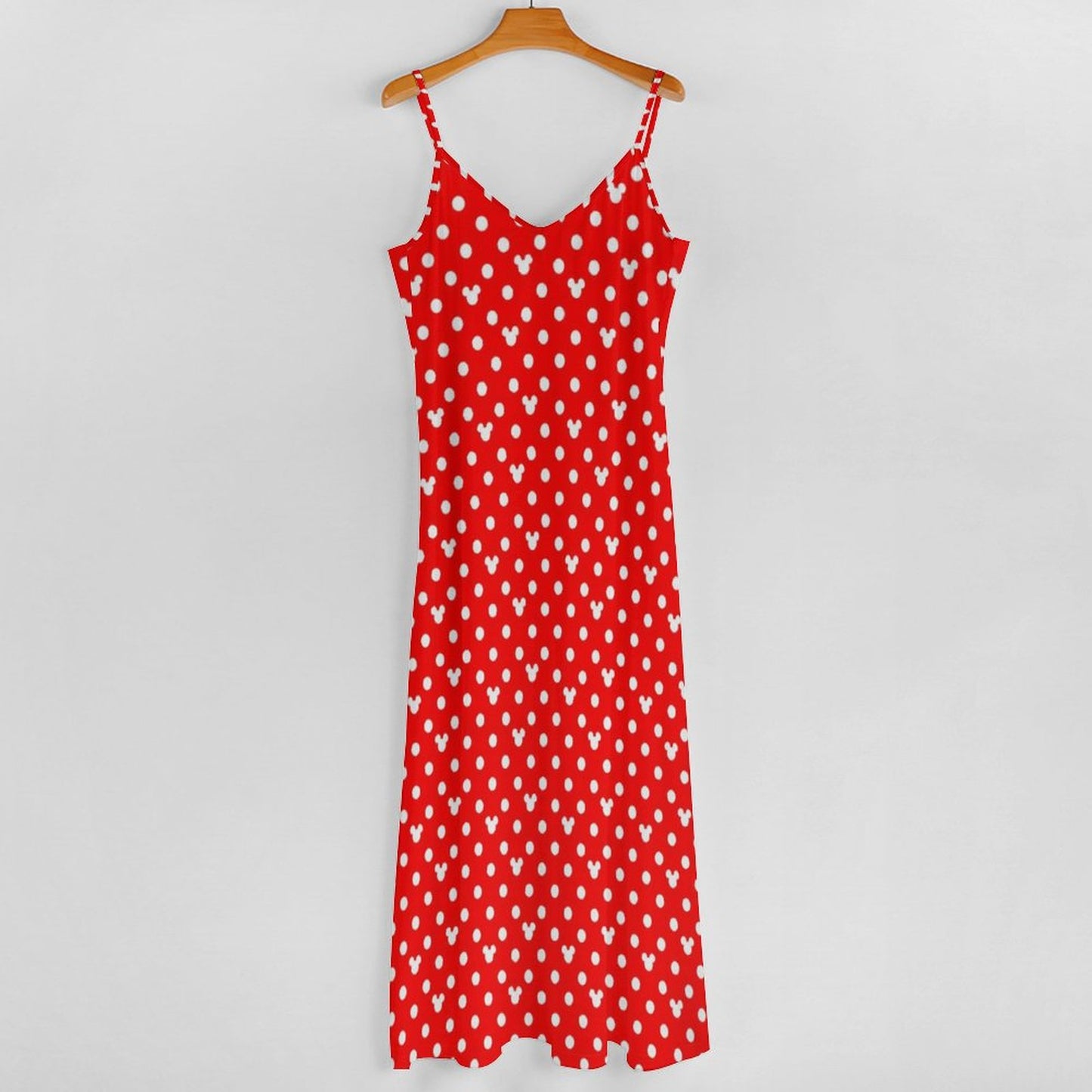 Red With White Mickey Polka Dots Women's Summer Slip Long Dress