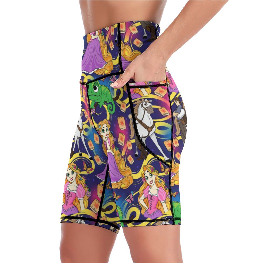 Disney Tangled Rapunzel At Last I See The Light Women's Knee Length Athletic Yoga Shorts With Pockets