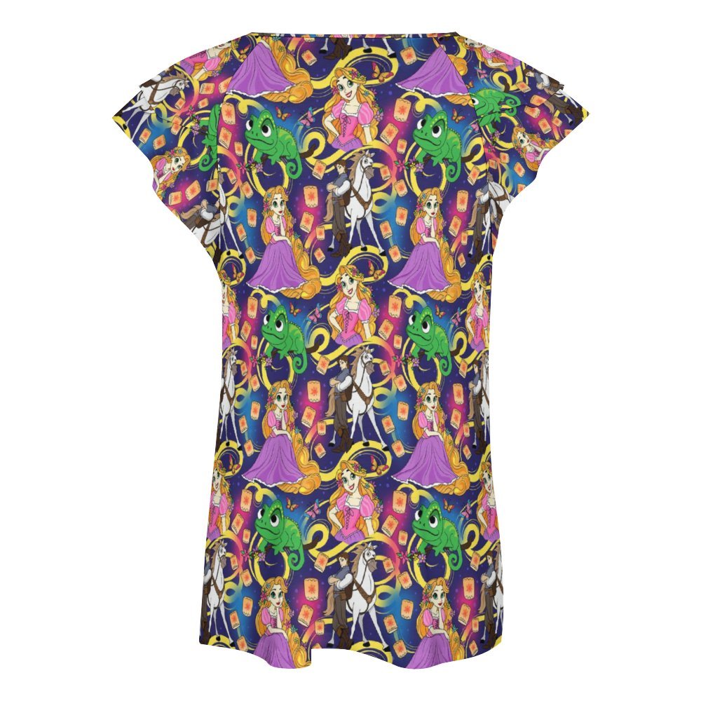 Disney Tangled Rapunzel At Last I See The Light Women's Ruffle Sleeve V-Neck T-Shirt - Ambrie