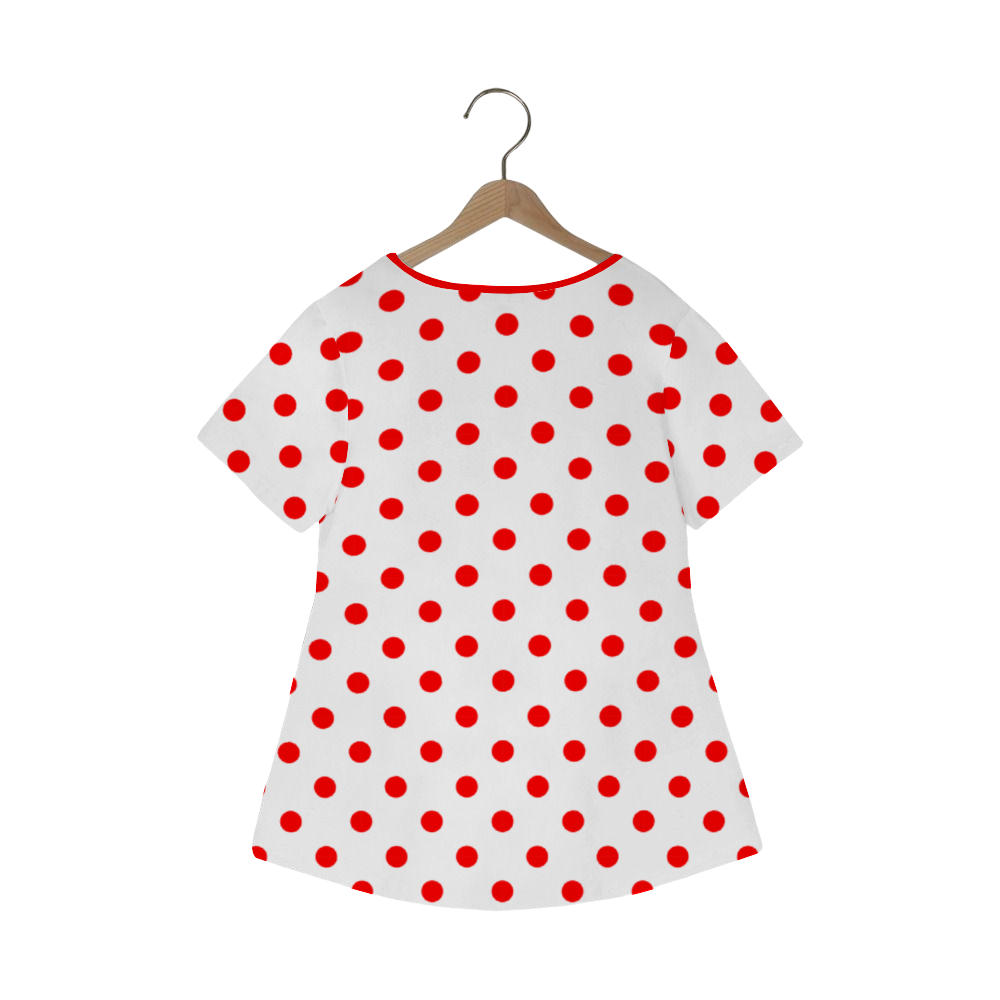 White With Red Polka Dots Women's Crew Neck Loose Tunic