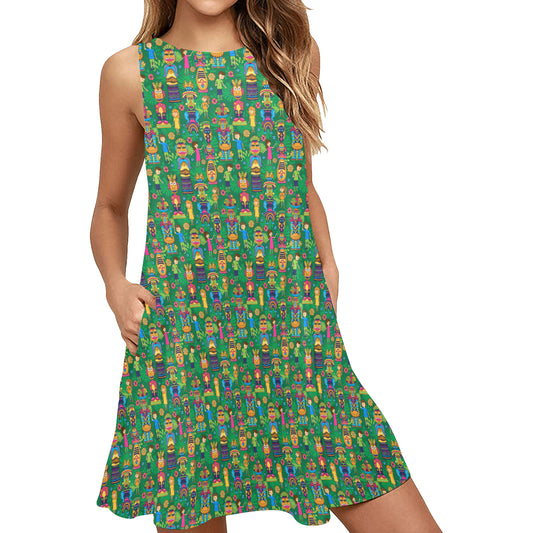 Classic Tiki Room Sleeveless A-Line Pocket Dress