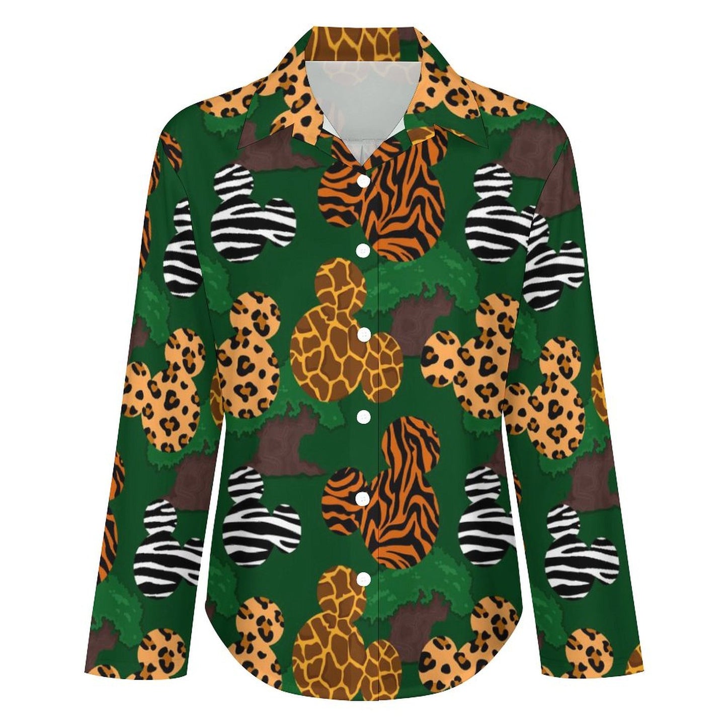 Animal Prints Long Sleeve Button Up Blouse