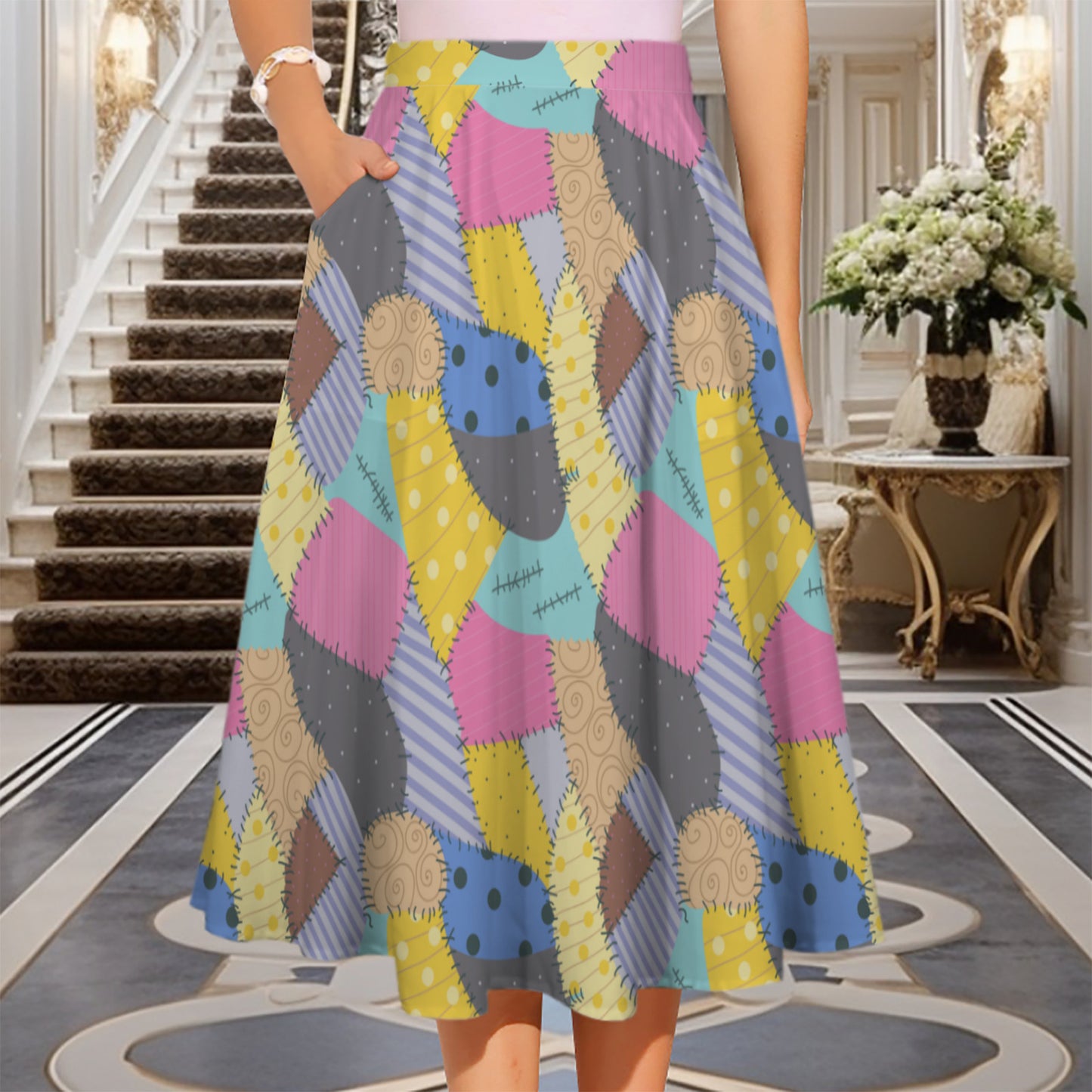 Sally's Dress Elastic Waist Midi Skirt With Pockets