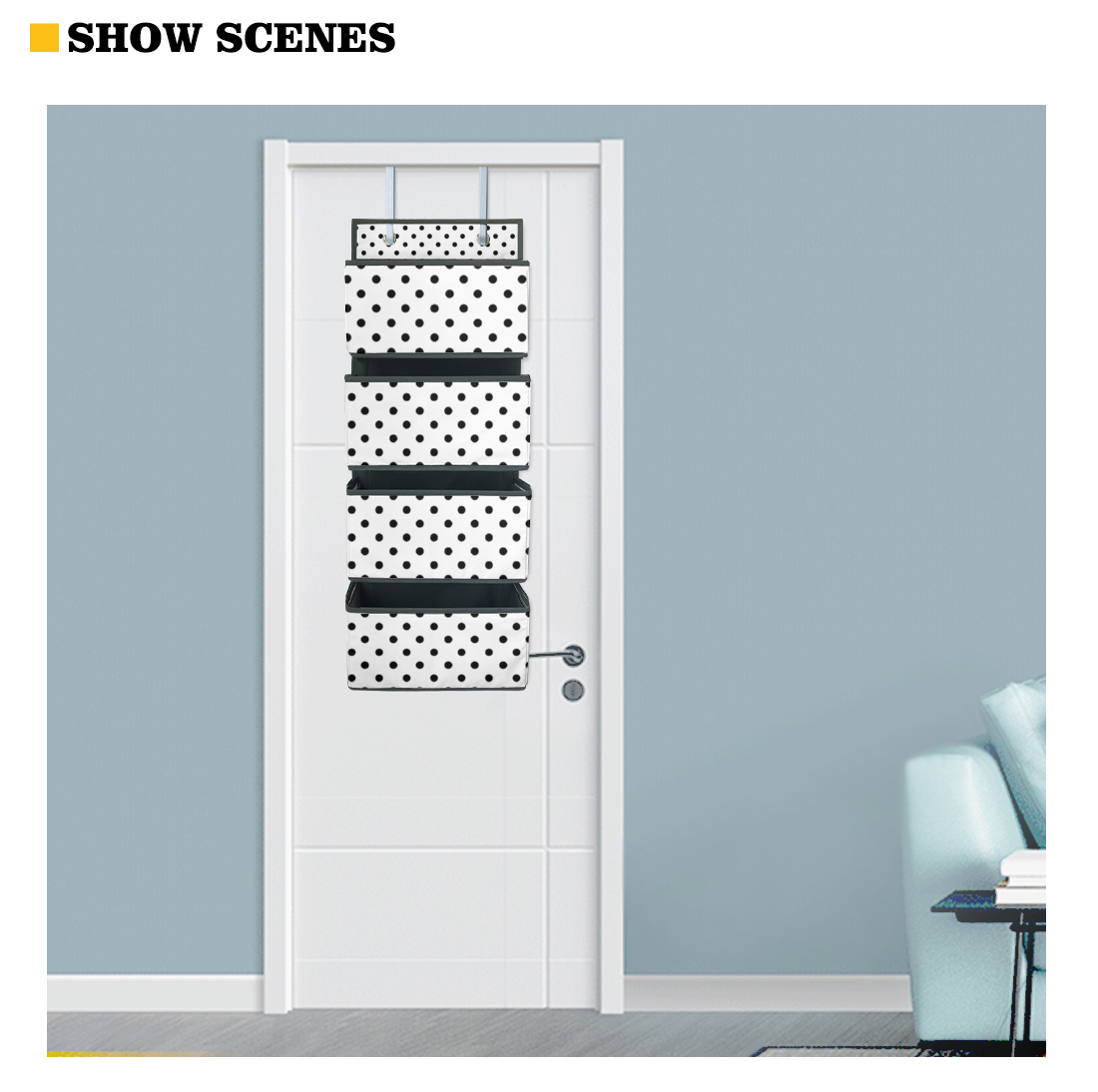 White With Black Polka Dots 4-Tier Hanging Shelf Wall Closet Storage Organizer Bags