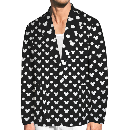 Black With White Mickey Polka Dots Men's Blazer Jacket