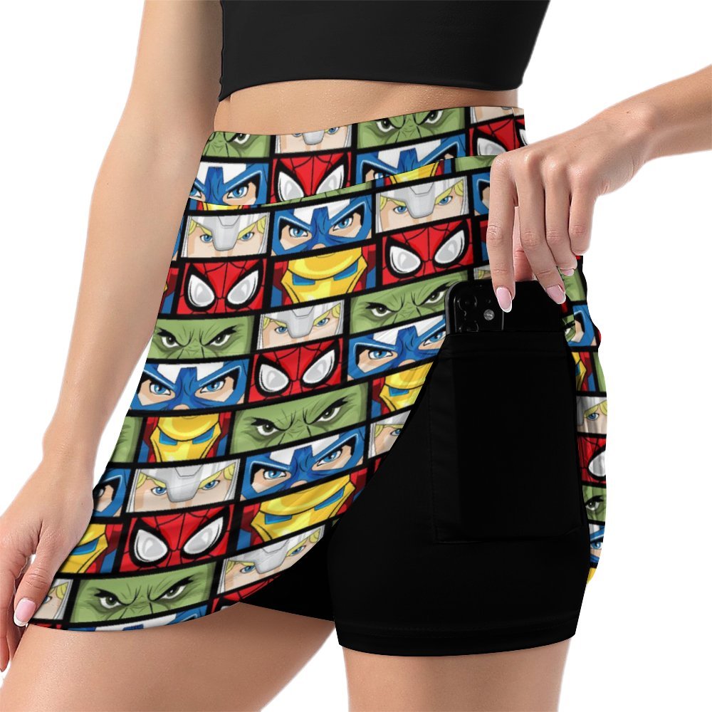 Super Heroes Eyes Athletic A-Line Skirt With Pocket Solid Shorts