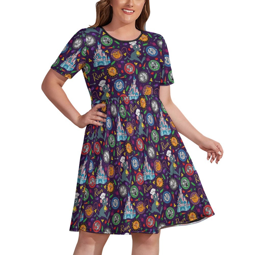 Ratatouille Wine And Dine Race Women's Round Neck Plus Size Dress With Pockets